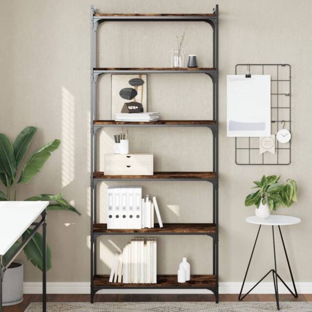 Berkfield Home Bookcase 6-Tier Smoked Oak 80x30x188 cm Engineered Wood in Brown - Size: 80 x 30 x 188 cm - image 1