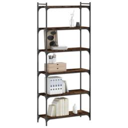 Berkfield Home Bookcase 6-Tier Smoked Oak 80x30x188 cm Engineered Wood in Brown - Size: 80 x 30 x 188 cm - thumbnail 3