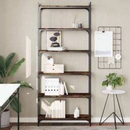 Berkfield Home Bookcase 6-Tier Smoked Oak 80x30x188 cm Engineered Wood in Brown - Size: 80 x 30 x 188 cm - thumbnail 1