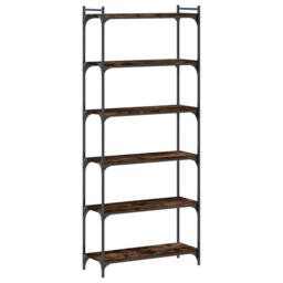 Berkfield Home Bookcase 6-Tier Smoked Oak 80x30x188 cm Engineered Wood in Brown - Size: 80 x 30 x 188 cm - thumbnail 2