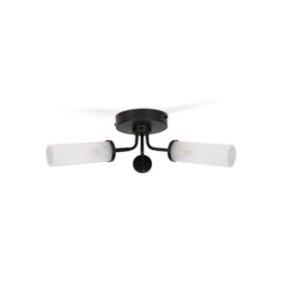 ValueLights Canya 3 Way IP44 Rated Bathroom Frosted Reeded Glass Flush Ceiling Light in Black - thumbnail 5
