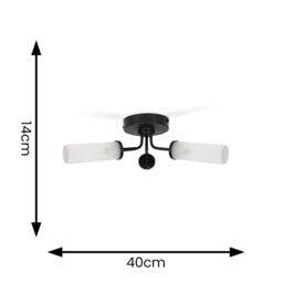 ValueLights Canya 3 Way IP44 Rated Bathroom Frosted Reeded Glass Flush Ceiling Light in Black - thumbnail 6