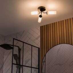 ValueLights Canya 3 Way IP44 Rated Bathroom Frosted Reeded Glass Flush Ceiling Light in Black - thumbnail 2