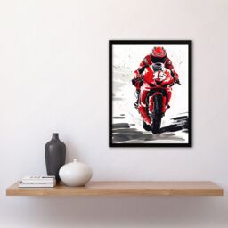 "Artery8 Superbike Race Red Motorcycle Racing Action Shot Framed Art Print - Size: W12"" x H16""" - thumbnail 4