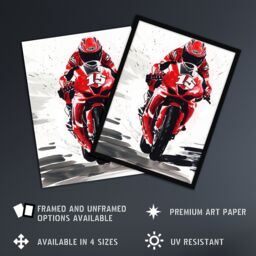 "Artery8 Superbike Race Red Motorcycle Racing Action Shot Framed Art Print - Size: W12"" x H16""" - thumbnail 2