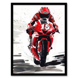 "Artery8 Superbike Race Red Motorcycle Racing Action Shot Framed Art Print - Size: W12"" x H16""" - thumbnail 1