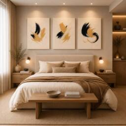 "Mafett Set of 3 Abstract Canvas Wall Art Print Black Gold - Size: W24"" x H32""" - thumbnail 1