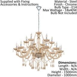 Loops Pendant Light Colour Chrome Shade Cognac Coloured Glass Bulb E14 18x40W in Clear - thumbnail 2