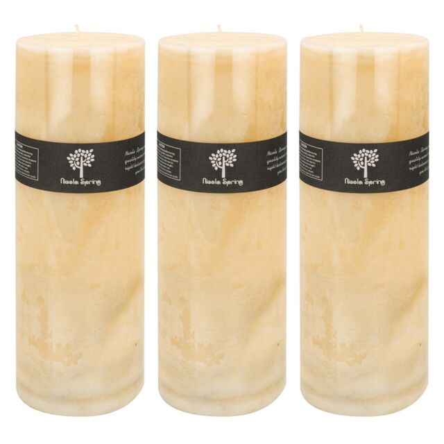 Nicola Spring Round Vanilla Pillar Candles - 215 Hours - Cream - Pack of 3 in Beige - image 1