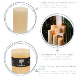 Nicola Spring Round Vanilla Pillar Candles - 215 Hours - Cream - Pack of 3 in Beige - thumbnail 2