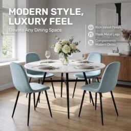 VOGREX Set of 2 Blue Velvet Dining Chairs, Low Back Upholstered - thumbnail 5