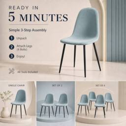 VOGREX Set of 2 Blue Velvet Dining Chairs, Low Back Upholstered - thumbnail 4