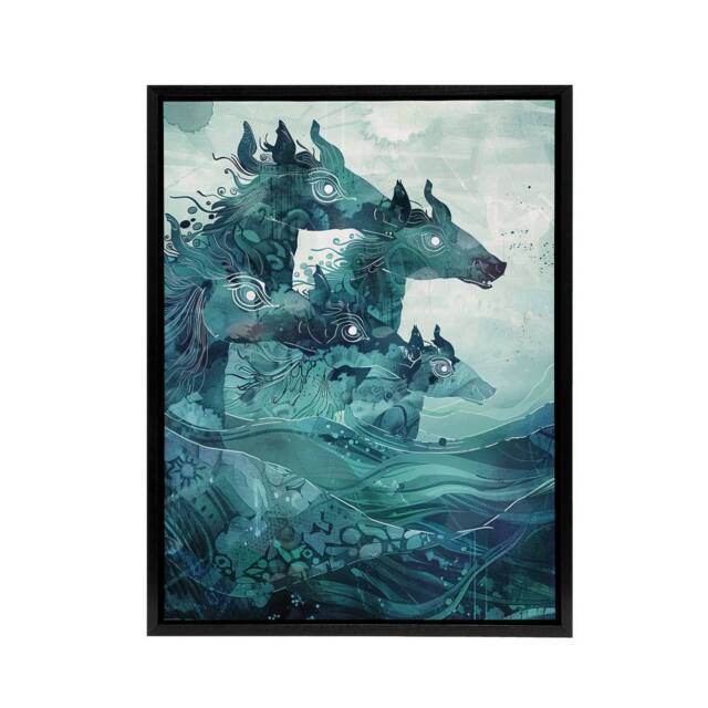 "Artery8 Scottish Folklore Sea Kelpies Framed Canvas Wall Art Print in Blue - Size: W12"" x H16""" - image 1
