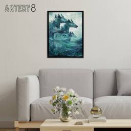 "Artery8 Scottish Folklore Sea Kelpies Framed Canvas Wall Art Print in Blue - Size: W12"" x H16""" - thumbnail 3