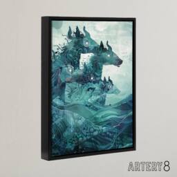 "Artery8 Scottish Folklore Sea Kelpies Framed Canvas Wall Art Print in Blue - Size: W12"" x H16""" - thumbnail 2