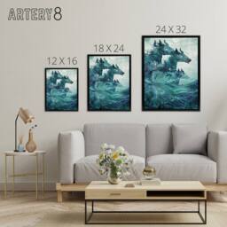 "Artery8 Scottish Folklore Sea Kelpies Framed Canvas Wall Art Print in Blue - Size: W12"" x H16""" - thumbnail 4