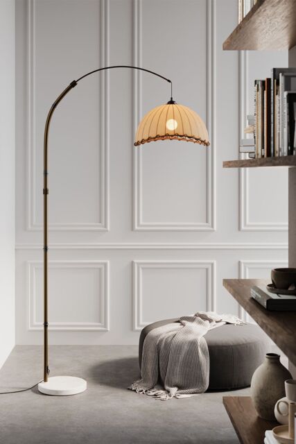 Living and Home Vintage Style Floor Lamp with Fabric Lampshade and Marble Base - image 1