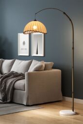Living and Home Vintage Style Floor Lamp with Fabric Lampshade and Marble Base - thumbnail 3