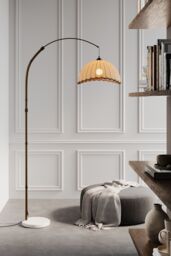 Living and Home Vintage Style Floor Lamp with Fabric Lampshade and Marble Base