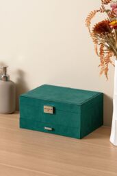 Living and Home 3-Tier Dark Green Jewelry Box with Lock - thumbnail 2