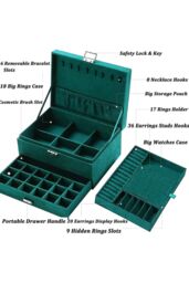 Living and Home 3-Tier Dark Green Jewelry Box with Lock - thumbnail 4