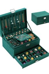 Living and Home 3-Tier Dark Green Jewelry Box with Lock - thumbnail 5