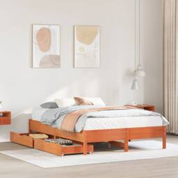 Berkfield Home Bed Frame without Mattress Wax Brown 135x190 cm Double Solid Wood Pine - thumbnail 1