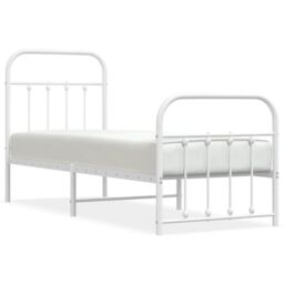 Metal Bed Frame with Headboard and Footboard White 75x190 cm Small Single - thumbnail 3