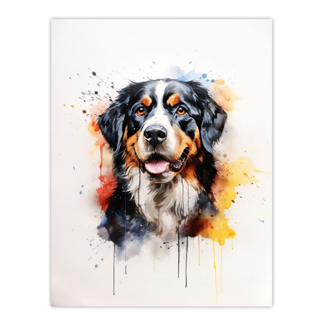 "Artery8 Wall Art Print Bernese Mountain Lovers Gift Watercolour Pet Portrait Painting Artwork Poster - Size: W24"" x H32""" - image 1