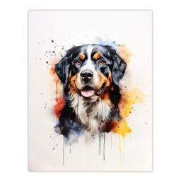 "Artery8 Wall Art Print Bernese Mountain Lovers Gift Watercolour Pet Portrait Painting Artwork Poster - Size: W24"" x H32""" - thumbnail 1