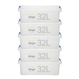 simpa 32L Underbed Plastic Storage Box with Click Lock Lid - Set of 5 in Clear - thumbnail 1