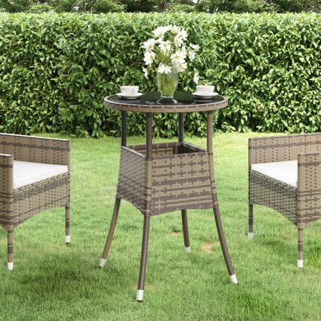 Berkfield Home Garden Table Ã˜60x75 cm Tempered Glass & Poly Rattan Grey - Size: 60x75 cm - image 1
