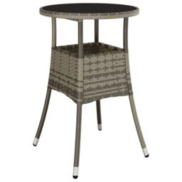 Berkfield Home Garden Table Ã˜60x75 cm Tempered Glass & Poly Rattan Grey - Size: 60x75 cm - thumbnail 2