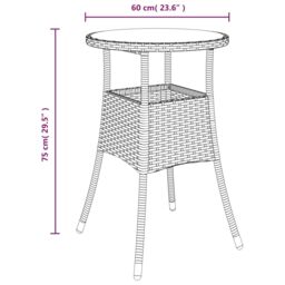 Berkfield Home Garden Table Ã˜60x75 cm Tempered Glass & Poly Rattan Grey - Size: 60x75 cm - thumbnail 6