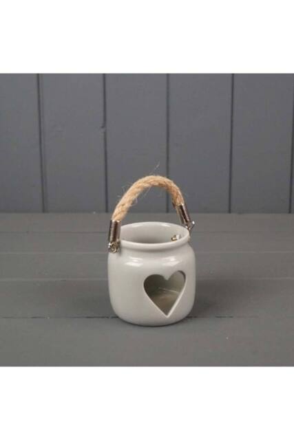 KDMD Grey Porcelain Heart Tealight Holder with Rope Handle - image 1