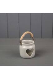 KDMD Grey Porcelain Heart Tealight Holder with Rope Handle - thumbnail 1