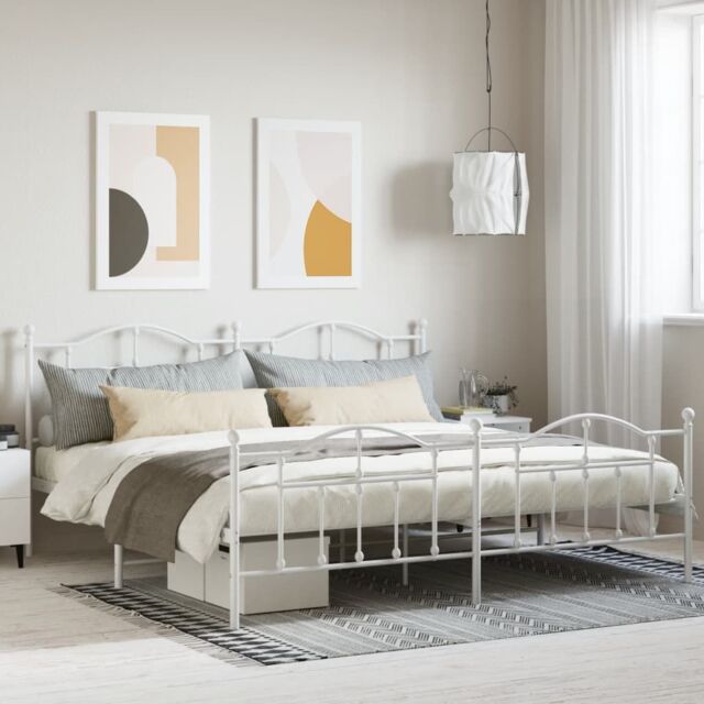 Berkfield Home Metal Bed Frame with Headboard & Footboard White 193x203 cm - image 1
