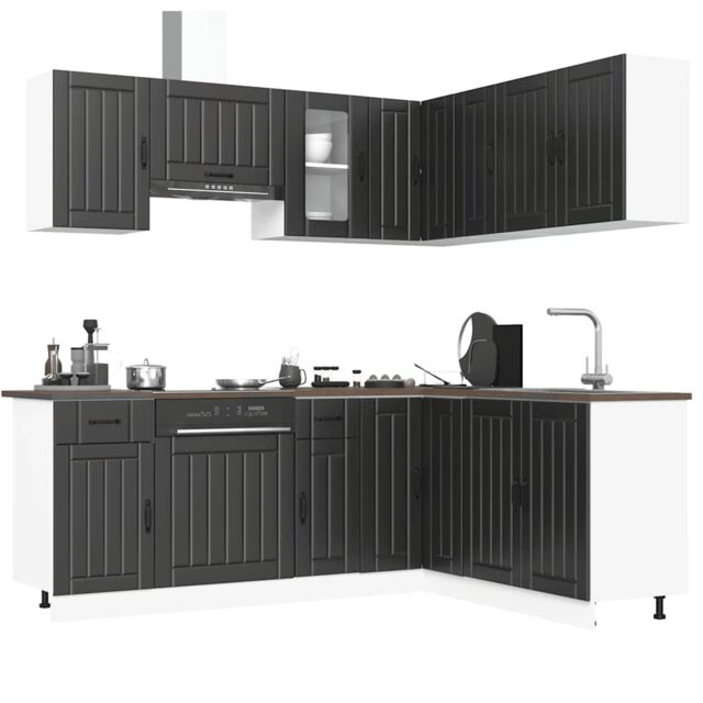 Berkfield Home 11 Piece Kitchen Cabinet Set Lucca Black Engineered Wood - image 1