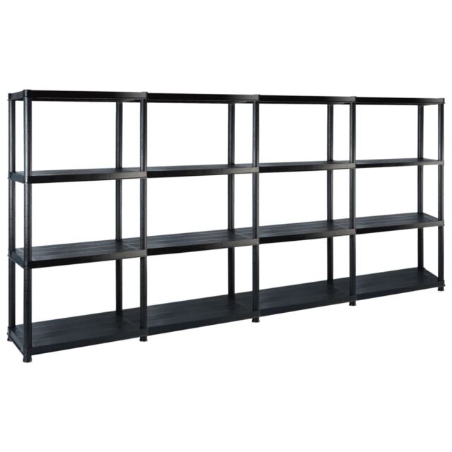 Berkfield Home Storage Shelf 4-Tier Black 244x30.5x130 cm Plastic - image 1