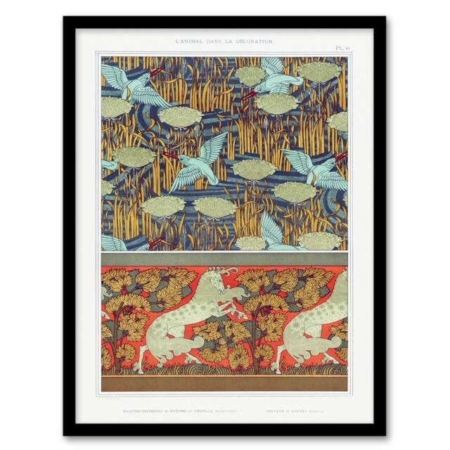 Artery8 Maurice Pillard Verneuil Framed Wall Art Kingfisher Bird & Horse Pattern - Size: A4 - image 1