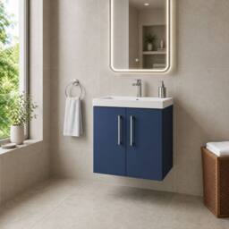 Balterley Wall Hung 2 Soft Close Door & Bathroom Vanity Unit Basin, Blue, 600mm in Blue - thumbnail 4