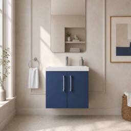 Balterley Wall Hung 2 Soft Close Door & Bathroom Vanity Unit Basin, Blue, 600mm in Blue - thumbnail 6