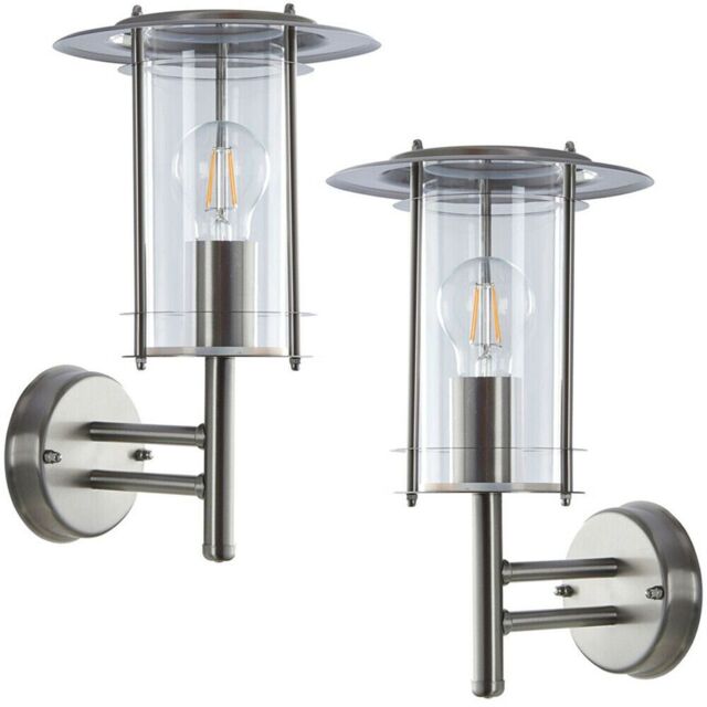 Loops 2 PACK IP44 Outdoor Wall Light Stainless Steel Lantern Glass Round Outdoor Lamp in Metallics - image 1