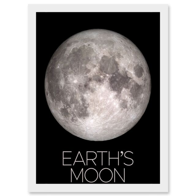 Artery8 NASA Our Solar System Earth's Moon Lunar Orbiter Image Artwork Framed Wall Art Print A4 in White - image 1