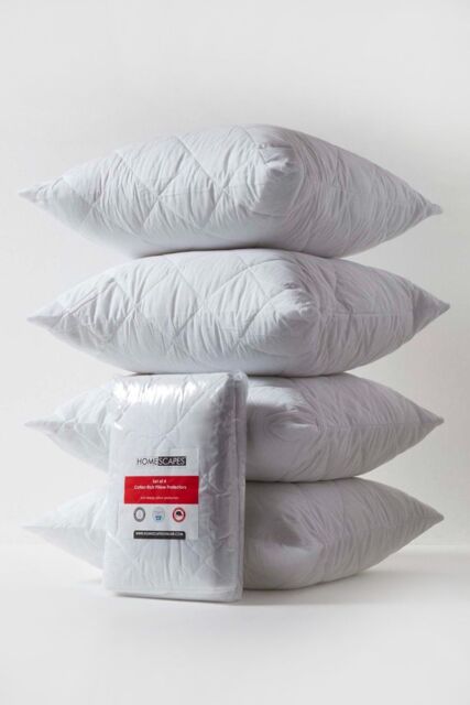 Homescapes Cotton Rich Quilted Pillow Protectors 60 x 60 cm, Pack of 4 in White - Size: 60 x 60 cm - image 1