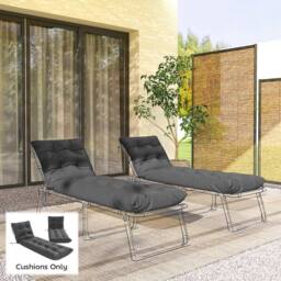 OUTSUNNY Sun Lounger Cushions Only, Sunbed Replacement Pads with 4 Ties in Dark Grey - thumbnail 1