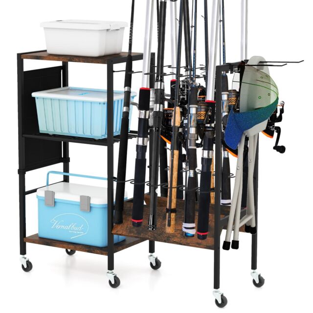 Gymax Fishing Rod Holder Fishing Gear Tackle Cart With Universal Wheels in Black - image 1