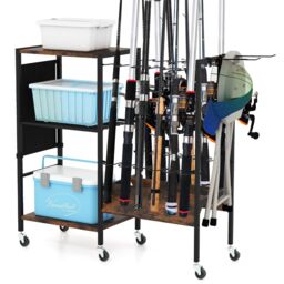 Gymax Fishing Rod Holder Fishing Gear Tackle Cart With Universal Wheels in Black - thumbnail 1