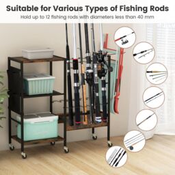 Gymax Fishing Rod Holder Fishing Gear Tackle Cart With Universal Wheels in Black - thumbnail 6