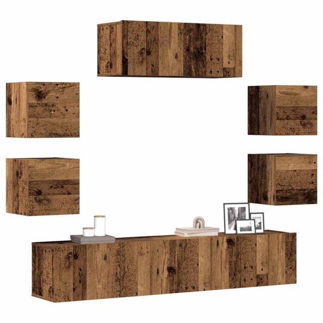 Berkfield Home 7 Piece TV Cabinet Set Wall-mounted Old Wood Engineered Wood in Brown - image 1